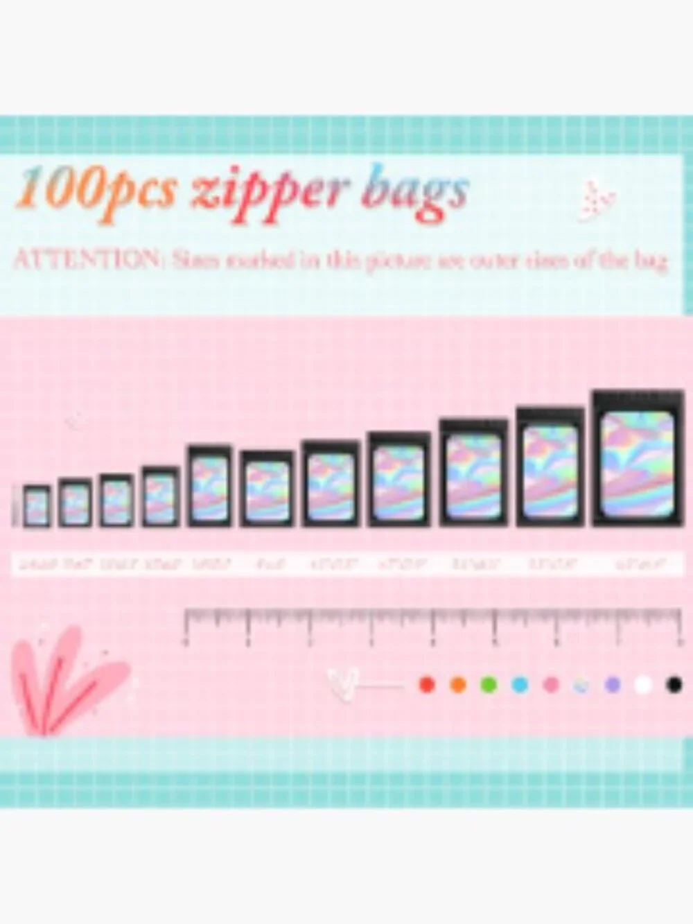 100ct Mylar Holographic Packaging Bags Resealable Foil Pouch Food Storage
